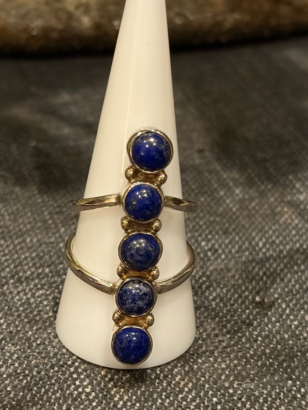 5 Stone Lapis Lazuli Statement ring set on .925 Sterling Silver band. 😍
